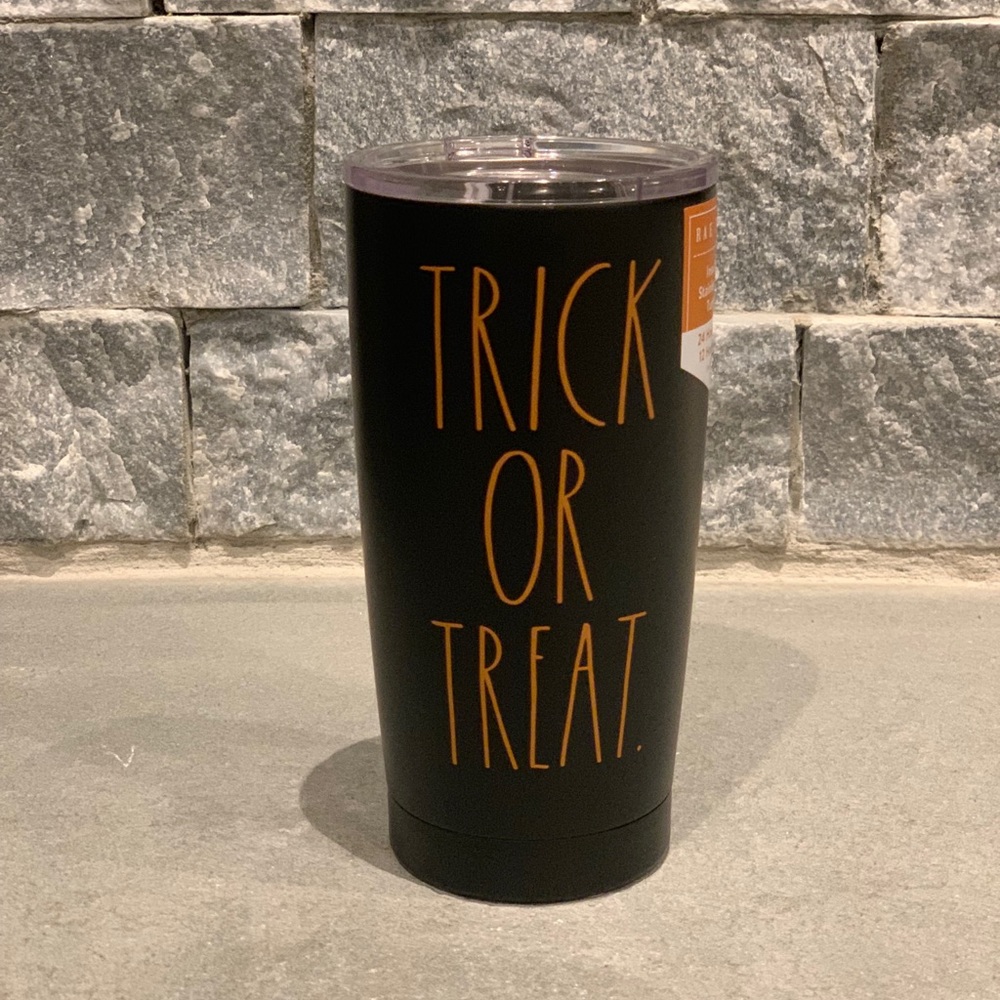 Rae Dunn Black TRICK OR TREAT Tumbler w/ Orange